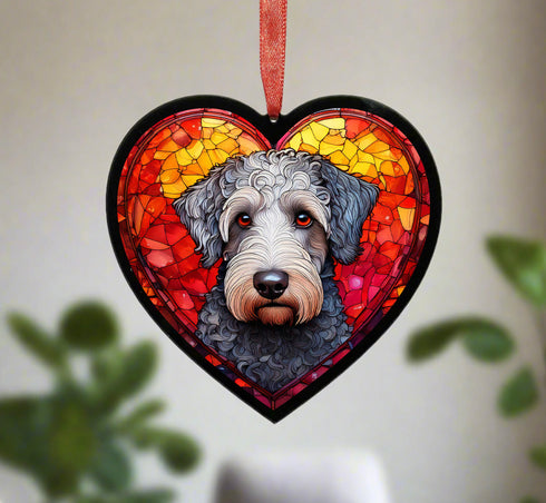 Bedlington Terrier Stained Glass Effect Heart Suncatcher
